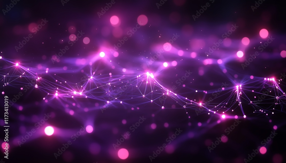 Poster digital social network connection concept, bright user icons linked by lines, dark background, 3d re