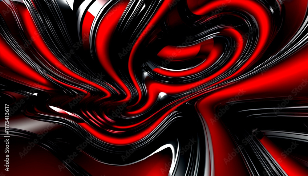 Poster dynamic swirls of red and black create a mesmerizing visual dance