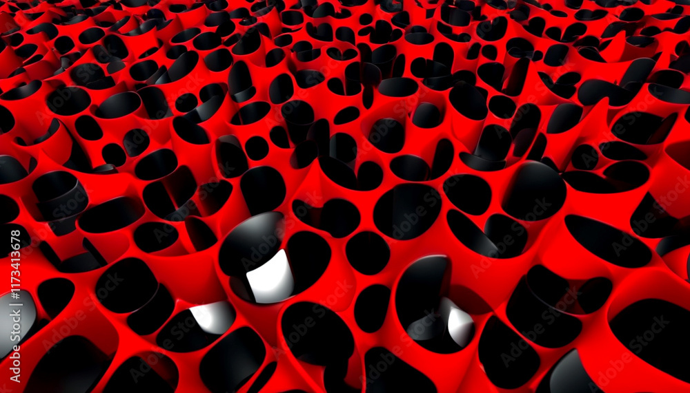 Poster vibrant abstract patterns in red and black showcasing fluid movement
