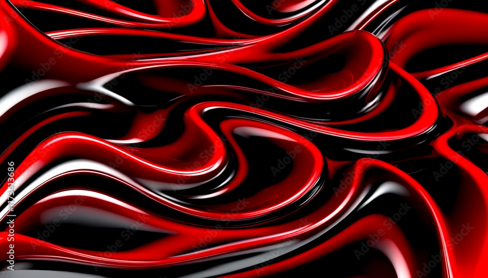 Poster dynamic red and black waves flow together in mesmerizing patterns