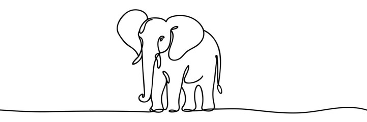 Elephant animal continuous one line drawing vector illustration and world wildlife day single line art design