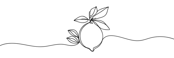Continuous one line drawing of lemon. Minimal style. Perfect for cards, party invitations, posters, stickers, clothing. Food concept