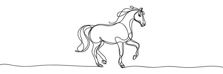 Horse Continuous one line drawing art. Horse for logo, tattoo, banner, poster and flyer. Manual work without artificial intelligence