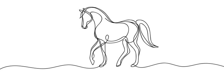 Horse Continuous one line drawing art. Horse for logo, tattoo, banner, poster and flyer. Manual work without artificial intelligence