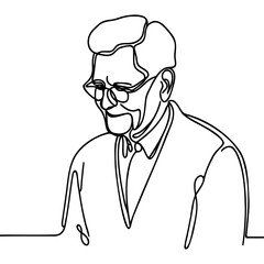 Continuous one line drawing of portrait of a senior man. Minimal outline concept. Vector illustration