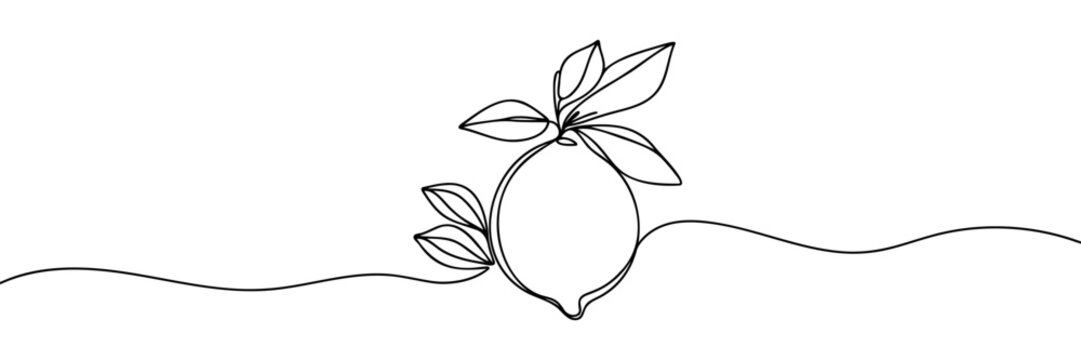Continuous one line drawing of lemon. Minimal style. Perfect for cards, party invitations, posters, stickers, clothing. Food concept