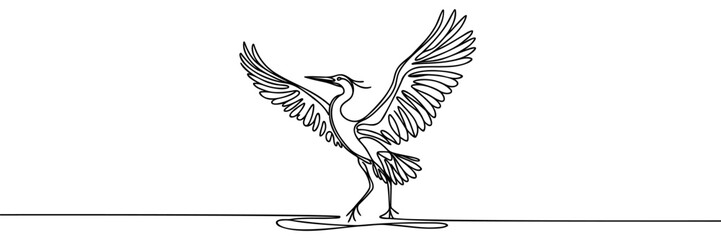 Heron stork single continuous one line out line vector art drawing on white background