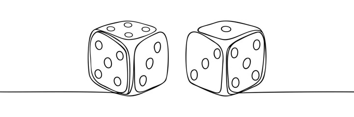 Two dices one line vector illustration. Continuous contour drawing of game dice.