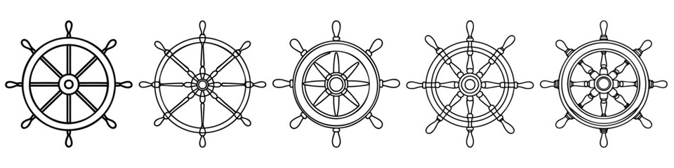 Obraz premium Set of Silhouettes of a ship's helm. Ship's rudder