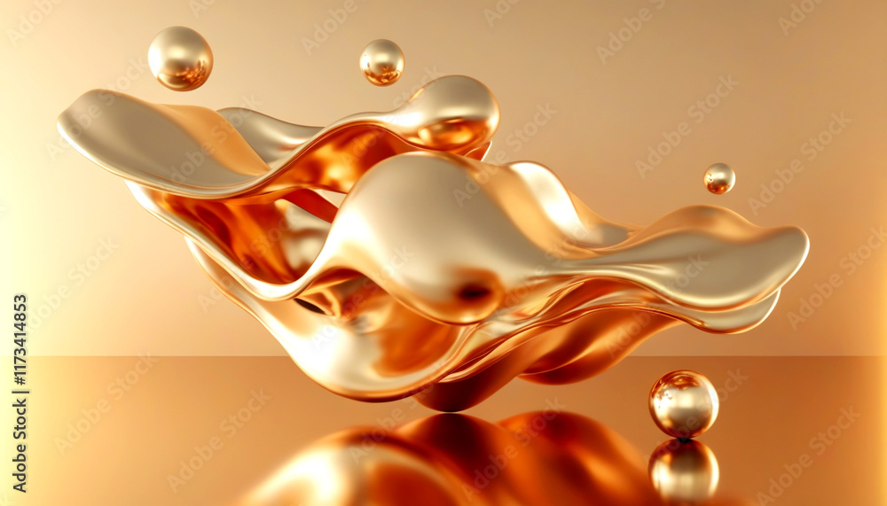 Poster dynamic golden shapes flowing seamlessly in elegant motion