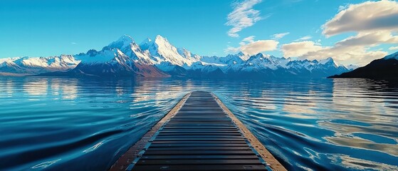 Fototapeta premium Mountain Reflection Serene Lake Copy Space Text Natural Landscape Panoramic View Ultra HD