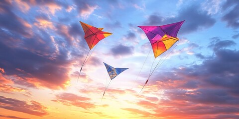 Vibrant Kites Dancing in a Dramatic Twilight Sky: Perfect for travel blogs, websites, and tourism publications