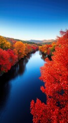 Obraz premium Ultra HD Autumn River Reflections Aerial View of a Serene Forest Landscape