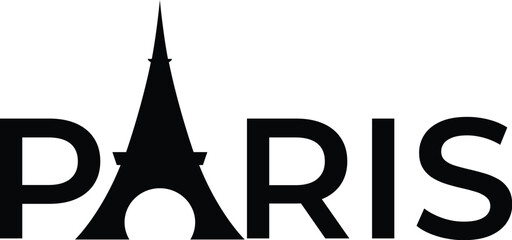 Paris logo. Paris word with eiffel tower Vector Illustration for print tee shirt, typography, background, tamplat, poster