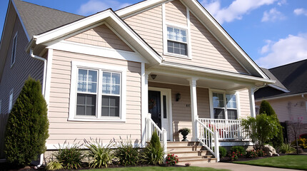 Exterior View of Single-Story House with Landscaping