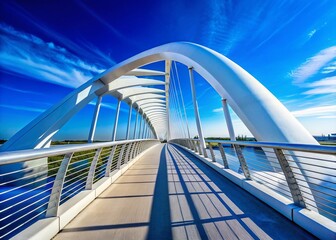 Naklejka premium Modern White Bridge Fragment Against Vibrant Blue Sky - Architectural Stock Photo