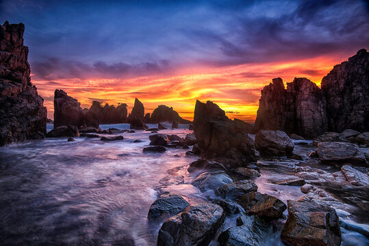 Pegadungan Beach at sunset, Lampung, Kelumbayan District, Tanggamus Regency, Indonesia