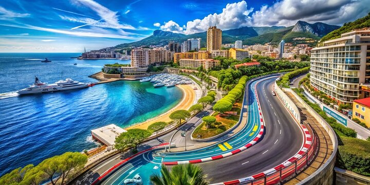 Monaco Grand Prix Racing Circuit Aerial View: Thrilling Curves & Mediterranean Sea