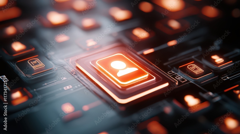 Poster closeup of square key on computer keyboard, detailed view of technology and design