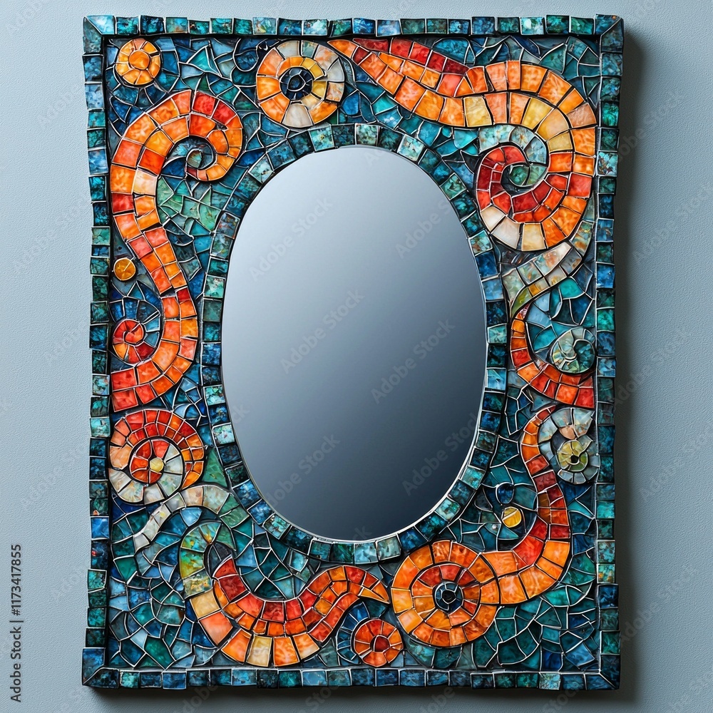 Aufkleber uniquely designed mirror features vibrant frame mosaic tiles various geometric arrangements. colorfu