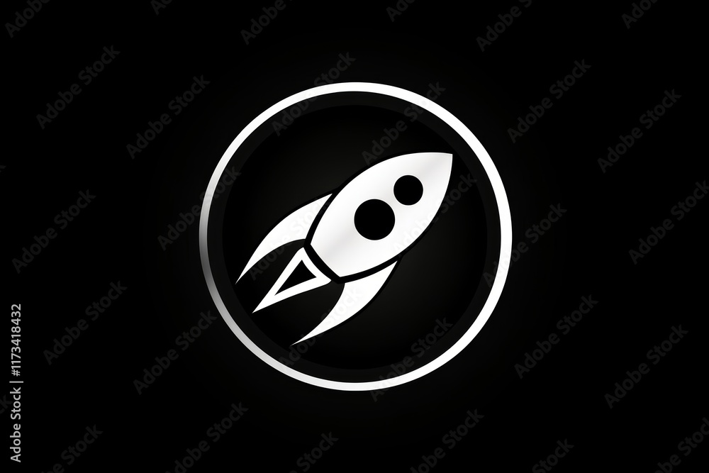 Poster this minimalistic rocket icon features a sleek design on a black background. it captures the essence