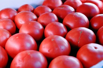 Close View Of Red Fresh Tomatoes In Box Ready.