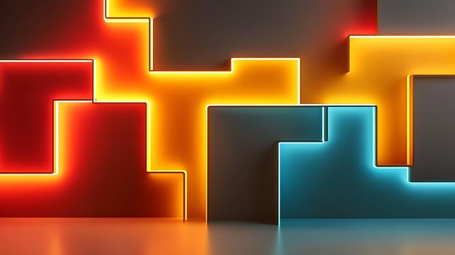 Abstract Neon Light Geometric Shapes Wall Design