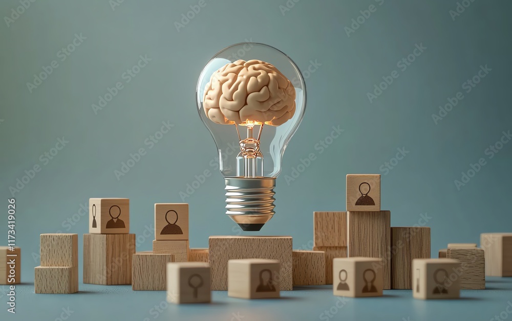 Poster a futuristic lightbulb with a virtual ai brain