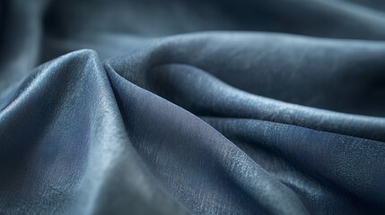 Obraz premium Close-up of shiny blue silk fabric with a soft and smooth texture, featuring elegant folds and a luxurious appearance