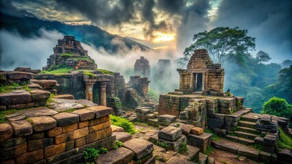 Fototapeta premium Mystical Ancient Ruins Shrouded in Mist - Lost Civilization Stock Photo