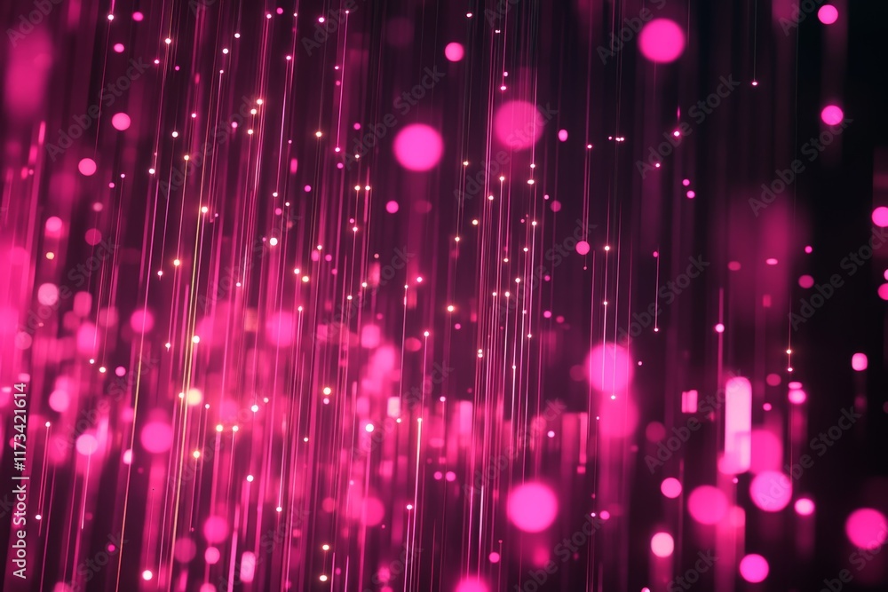 Poster this vibrant pink background features glowing vertical lines and circular shapes, creating an abstra