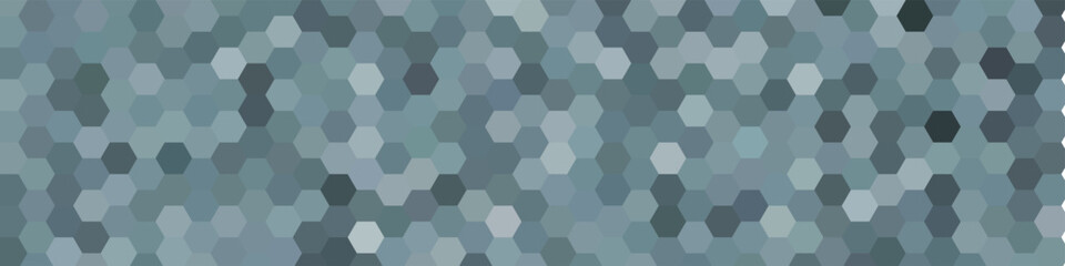 A muted mosaic of hexagonal shapes in various shades of gray and blue, creating a calm and minimalist geometric pattern.