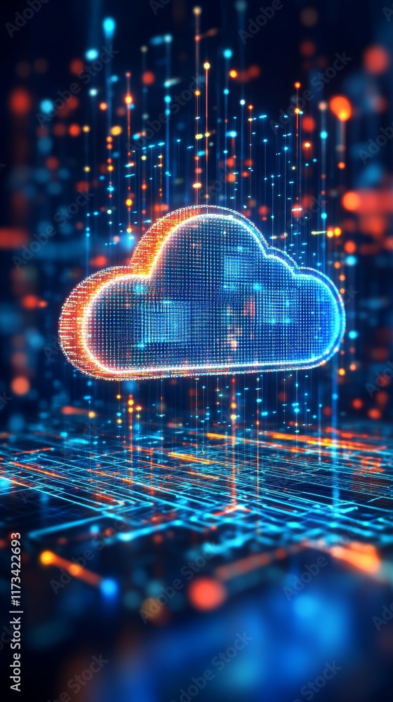 Poster explore this colorful abstract illustration of a data cloud, featuring luminous lines and dots again