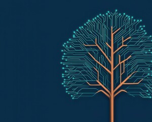 Naklejka premium Big data visualization as a digital tree growing from code, machine learning, AI evolution