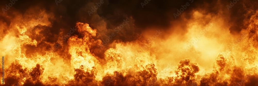 Poster large flames and thick smoke rising from a massive fire creating a dramatic and dangerous scene of d