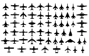 Airplanes Top View Silhouette Vector Pack graphic drawing illustration for stickers, streetwear, t-shirts, logos, print-on-demand, print, or branding