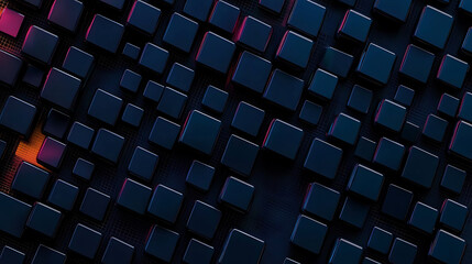 Fototapeta premium 3D dark black background abstract geometric mosaic grid square tiles pattern. created with Generative AI technology