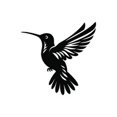 Hummingbird Silhouette in Black on White Background