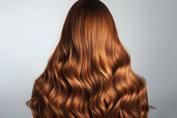 Naklejka premium Back view of long, wavy auburn hair, beautifully displayed on a clear background.