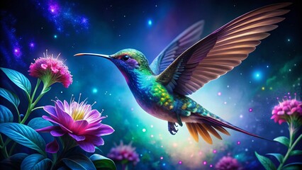 Obraz premium Night Hummingbird Nectar Flower - Magical Wildlife Photography
