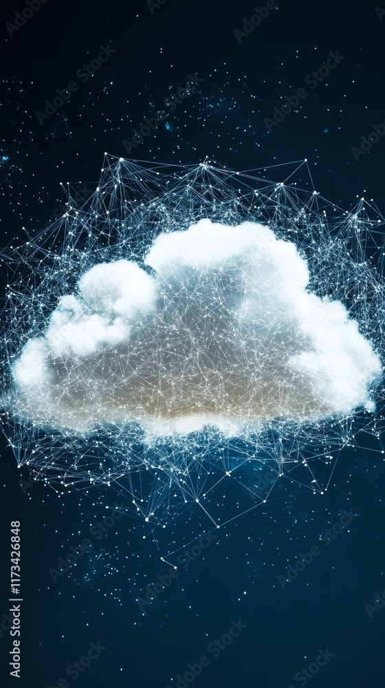 Poster this abstract illustration features a cloud network composed of interconnected lines and nodes again