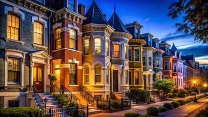 Night Lights on Capitol Hill, Washington DC Row Houses