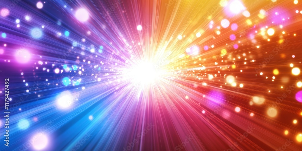 Poster a dazzling beam of light shines against a pristine white background, creating a vibrant explosion of