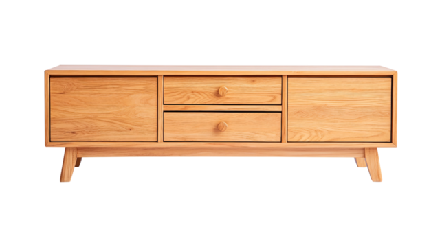 Modern wood tv stand isolated on transparent background remove PNG, clipping path