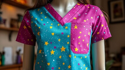 pediatric medical uniform features cheerful colors like pink and turquoise playful star and heart patterns designed create friendly atmosphere young patients.