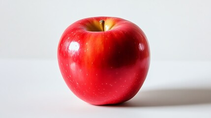 Juicy Red Apple: A single juicy red apple with a glossy skin, placed on a simple white background, highlighting its vibrant color and natural texture