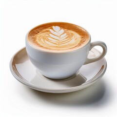 A beautiful latte with intricate foam art served in a white cup.