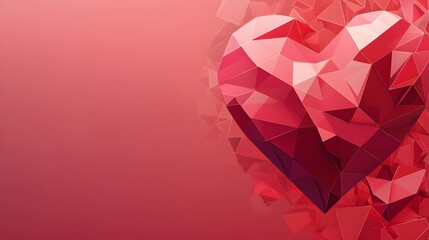 Obraz premium Abstract Heart-Shaped Geometric Design Isolated on Red Background 