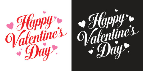 Valentine's Day Typography with Red and White Heart Designs