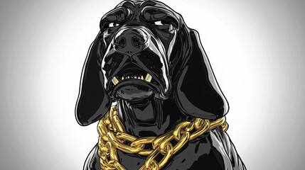 Stylish Black Dog with Gold Chain AI Art